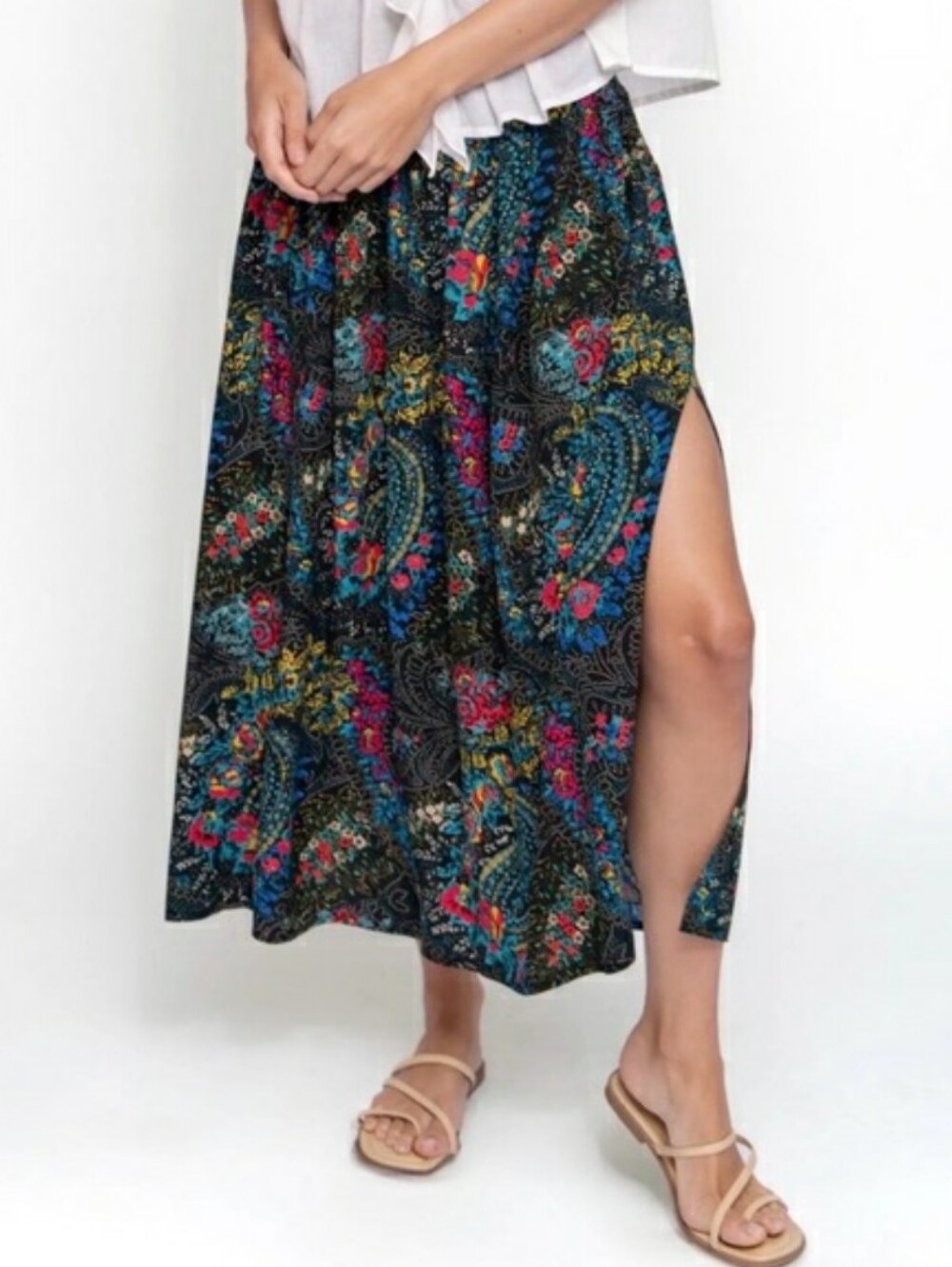 Natural Life Addie Paisley Midi Skirt Large